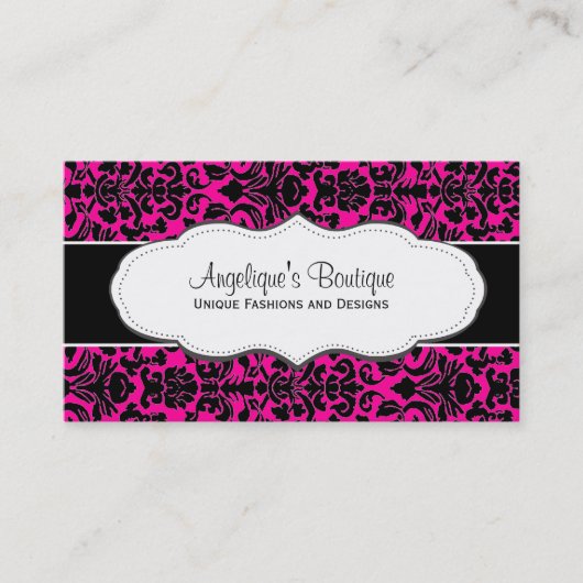 Girly Hot Pink Damask Visitekaartje (Voorkant)
