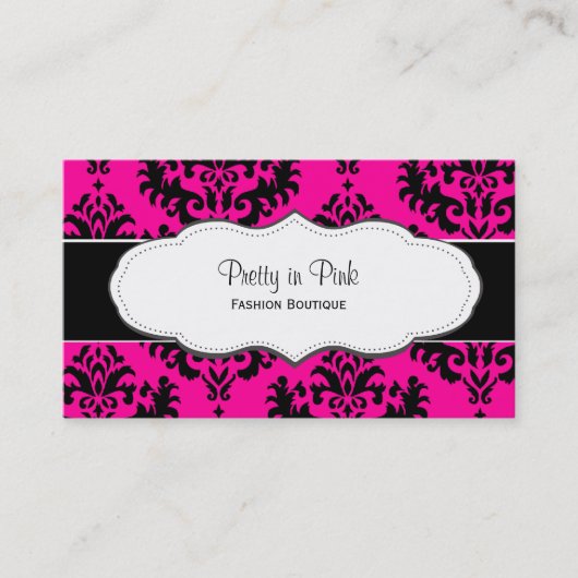 Girly Hot Pink Damask Visitekaartjes (Voorkant)