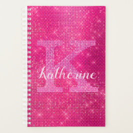 Girly Hot Pink Diamond Glam Sparkle Monogram Naam Planner