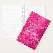 Girly Hot Pink Diamond Glam Sparkle Monogram Naam Planner (Display)
