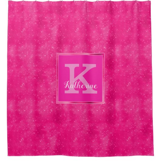 Girly Hot Pink Diamond Sparkle Fun Modern Monogram Douchegordijn (Voorkant)