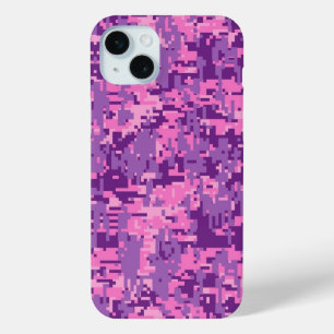 Girly Hot Pink Digital Camo iPhone 15 Mini Hoesje