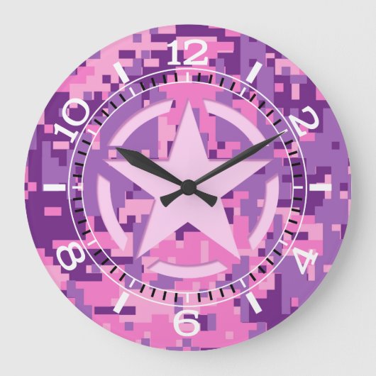 Girly Hot Pink Digital Camouflage Camo Dial Grote Klok (Voorkant)