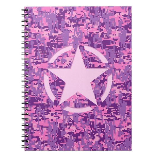Girly Hot Pink Digital Camouflage Camo Notitieboek (Voorkant)