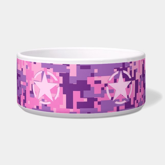 Girly Hot Pink Digital Camouflage Camo Voerbakje (Voorkant)