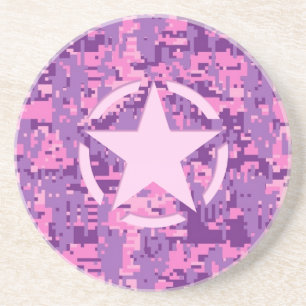 Girly Hot Pink Digital Camouflage Camo Zandsteen Onderzetter