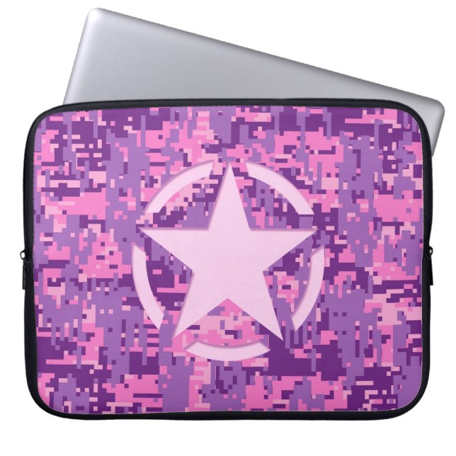 Girly Hot Pink Digital Camouflage Decor Laptop Sleeve (Voorkant)