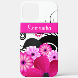Girly Hot Pink Fuchsia Floral Hibiscus Flowers iPhone 12 Pro Max Hoesje