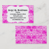 Girly Hot Pink Fuchsia White Lace Damask Visitekaartje (Voorkant / Achterkant)