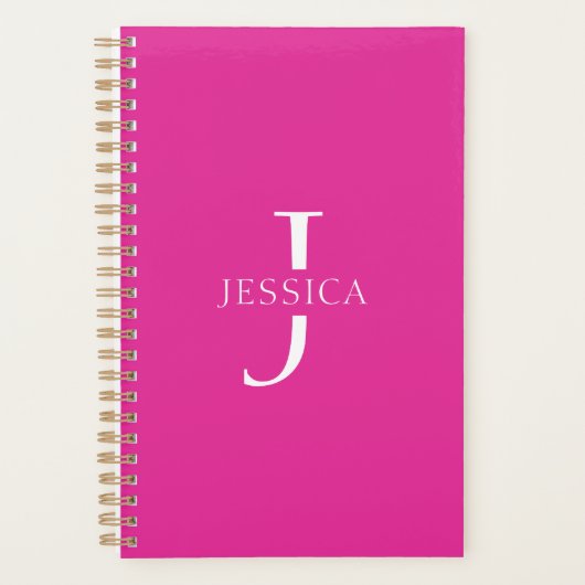 Girly Hot Pink Fun Modern Monogram Naam Planner (Voorkant)