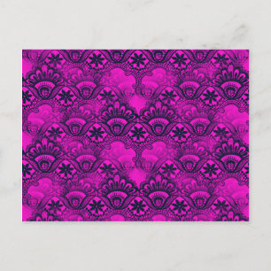 Girly Hot Pink Fuschia Navy Blue Damask Lace Briefkaart