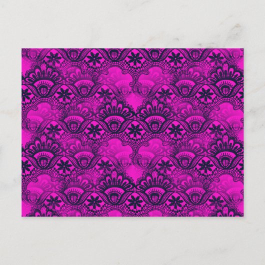 Girly Hot Pink Fuschia Navy Blue Damask Lace Briefkaart (Voorkant)