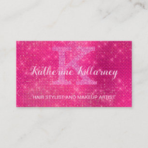 Girly Hot Pink Glam Diamond Chic Monogram Visitekaartje