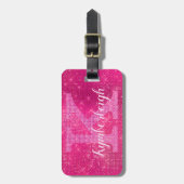 Girly Hot Pink Glam Diamond Sparkle Monogram Naam Bagagelabel (Voorkant verticaal)
