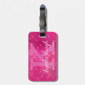 Girly Hot Pink Glam Diamond Sparkle Monogram Naam Bagagelabel (Achterkant verticaal)