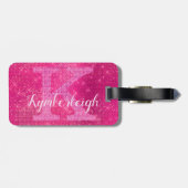 Girly Hot Pink Glam Diamond Sparkle Monogram Naam Bagagelabel (Achterkant horizontaal)