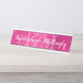 Girly Hot Pink Glam Diamond Sparkle Monogram Naam Bureau Naambordje (Voorkant)