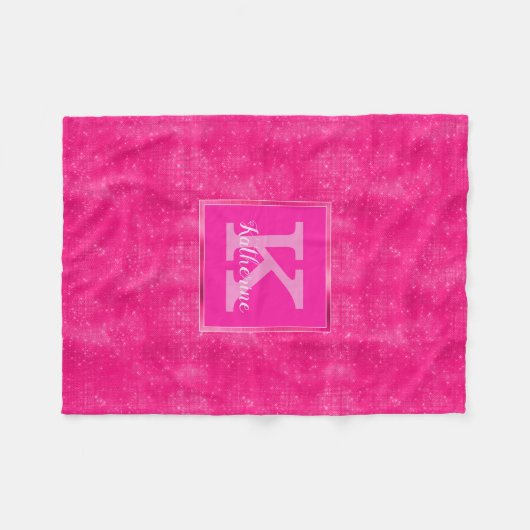 Girly Hot Pink Glam Diamond Sparkle Monogram Naam Fleece Deken (Voorkant (Horizontaal))