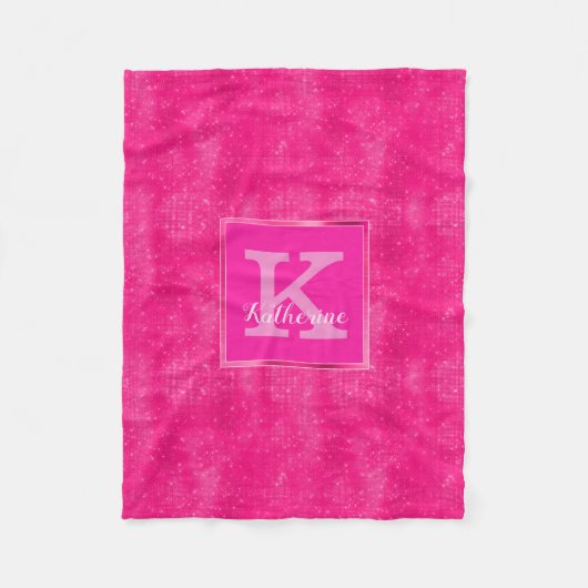 Girly Hot Pink Glam Diamond Sparkle Monogram Naam Fleece Deken (Voorkant)