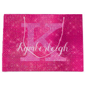 Girly Hot Pink Glam Diamond Sparkle Monogram Naam Groot Cadeauzakje (Voorkant)