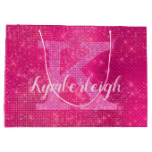 Girly Hot Pink Glam Diamond Sparkle Monogram Naam Groot Cadeauzakje (Achterkant)