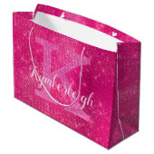 Girly Hot Pink Glam Diamond Sparkle Monogram Naam Groot Cadeauzakje (Achterkant Gekanteld)
