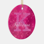 Girly Hot Pink Glam Diamond Sparkle Monogram Naam Keramisch Ornament (Rechts)