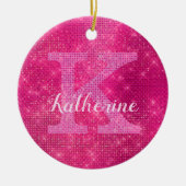 Girly Hot Pink Glam Diamond Sparkle Monogram Naam Keramisch Ornament (Voorkant)