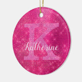 Girly Hot Pink Glam Diamond Sparkle Monogram Naam Keramisch Ornament (Links)