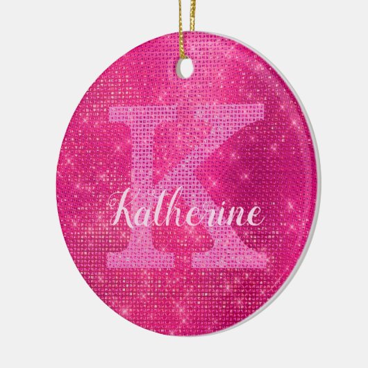 Girly Hot Pink Glam Diamond Sparkle Monogram Naam Keramisch Ornament (Links)