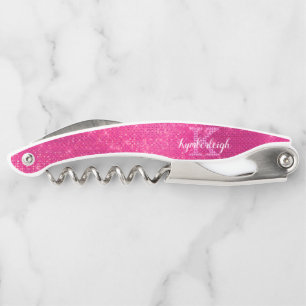 Girly Hot Pink Glam Diamond Sparkle Monogram Naam Kurkentrekker