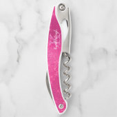 Girly Hot Pink Glam Diamond Sparkle Monogram Naam Kurkentrekker (Achterkant)
