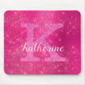 Girly Hot Pink Glam Diamond Sparkle Monogram Naam Muismat (Voorkant)