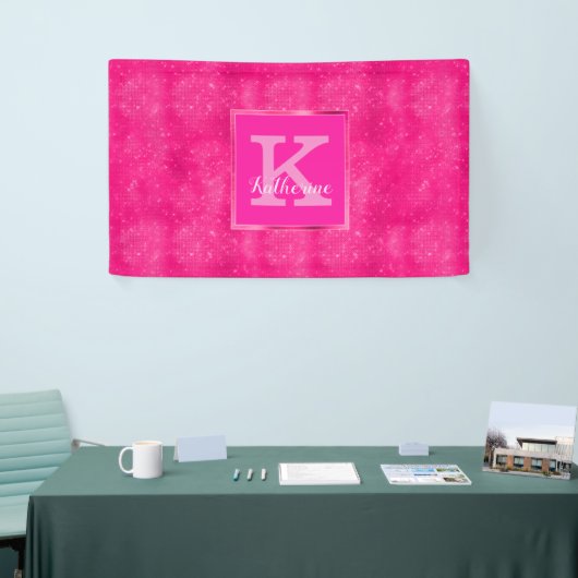 Girly Hot Pink Glam Diamond Sparkle Monogram Naam Spandoek (Beurs)