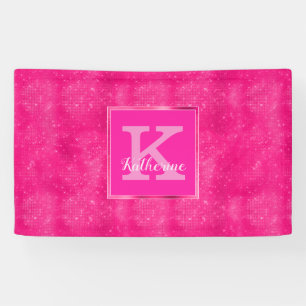 Girly Hot Pink Glam Diamond Sparkle Monogram Naam Spandoek