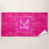 Girly Hot Pink Glam Diamond Sparkle Monogram Naam Strandlaken (Voorkant)