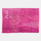 Girly Hot Pink Glam Diamond Sparkle Monogram Naam Theedoek (Horizontaal)