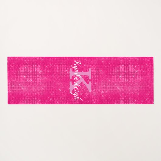 Girly Hot Pink Glam Diamond Sparkle Monogram Naam  Yogamat (Achterkant (horizontaal))