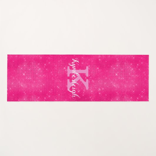 Girly Hot Pink Glam Diamond Sparkle Monogram Naam  Yogamat (Voorkant (horizontaal))