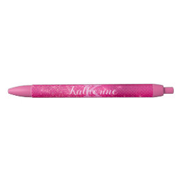 Girly Hot Pink Glam Diamond Sparkle Monogram Naam Zwarte Inkt Pen