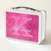 Girly Hot Pink Glam Glitter Sparkle Monogram Naam (Achterkant)