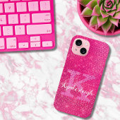 Girly Hot Pink Glam Glitter Sparkle Monogram Naam Case-Mate iPhone Case