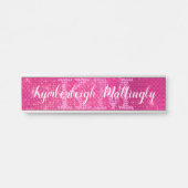 Girly Hot Pink Glam Glitter Sparkle Monogram Naam Deurbordje (Voorkant)