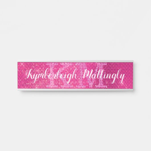 Girly Hot Pink Glam Glitter Sparkle Monogram Naam Deurbordje (Voorkant)
