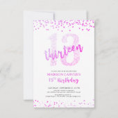 Girly Hot Pink Glitter Confetti 13e Verjaardag Kaart (Voorkant)