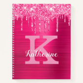Girly Hot Pink Glitter Drift Cool Monogram Name Notitieboek (Voorkant)