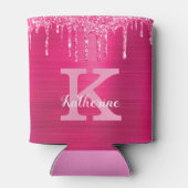 Girly Hot Pink Glitter Drift Glam Monogram Naam Blikjeskoeler (Achterkant)