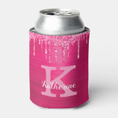 Girly Hot Pink Glitter Drift Glam Monogram Naam Blikjeskoeler (Blikje Voorkant)