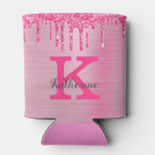 Girly Hot Pink Glitter Drift Glam Monogram Naam Blikjeskoeler (Achterkant)
