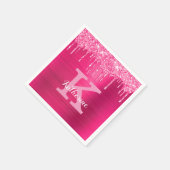 Girly Hot Pink Glitter Drift Glam Monogram Naam Servet (Hoek)